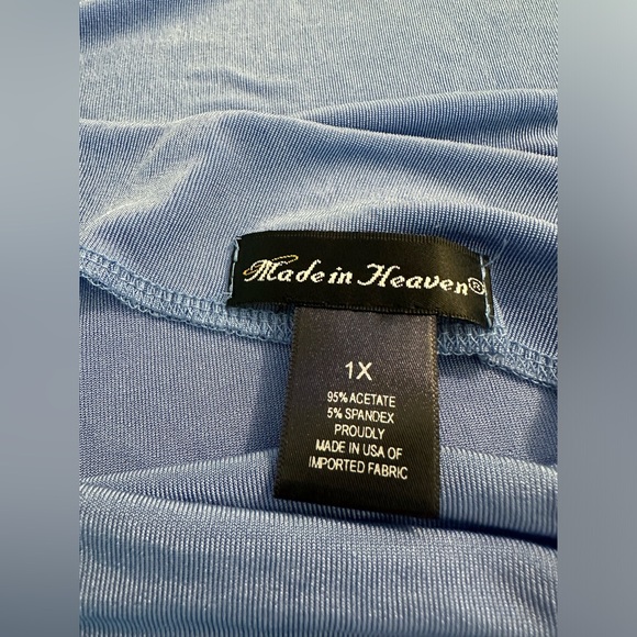 MADE IN HEAVEN Blue Drape Neck Tank Top Stretch Slinky Ribbed Knit Blouse Shirt - Picture 6 of 8